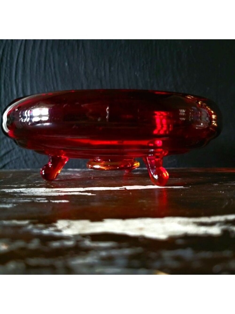 Vintage Red Viking Footed Bowl with Applied Applied Amberina Glass and Feet